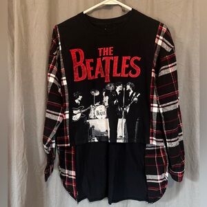 The Beatles Plaid Long Sleeve Shirt Upcycled Refashioned T-shirt & Flannel